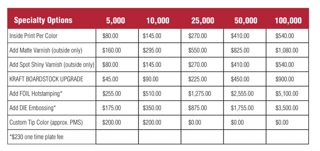 Special Options for Matchbooks