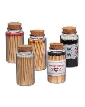 "Aglow" Glass Match Stick Jar - w/ Full Color Label - 80 count