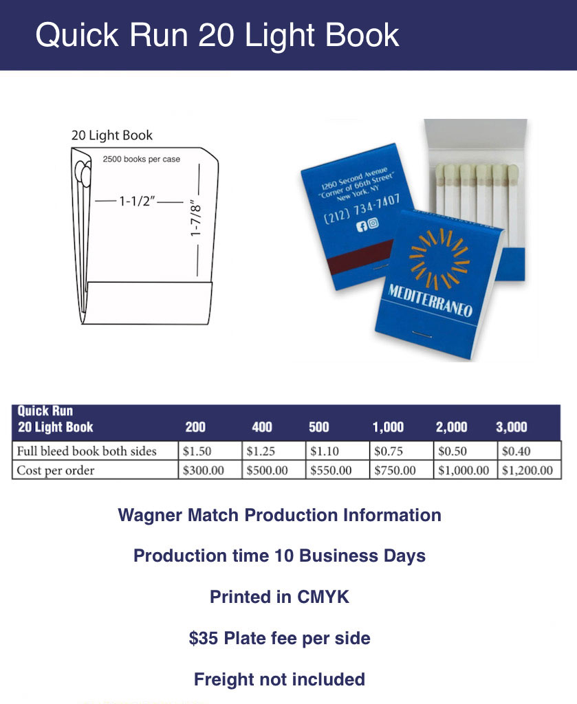 Quickrun 20 Light Book Pricing Grid