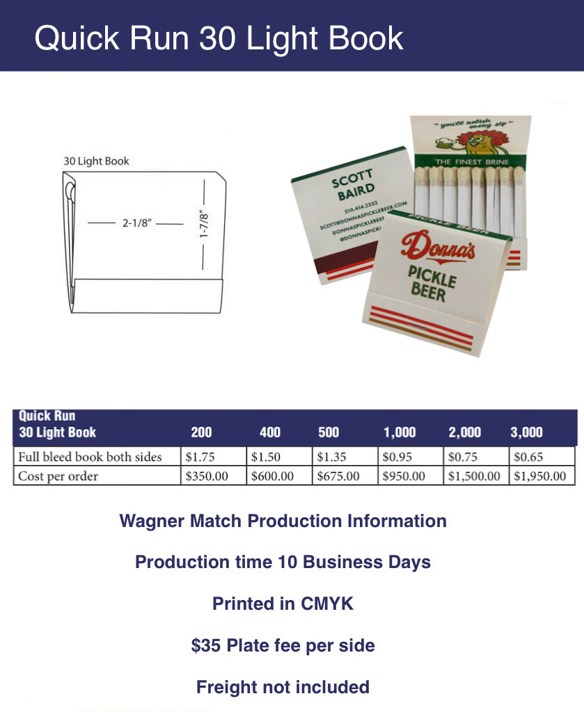 Quickrun 30 Light Book pricing grid