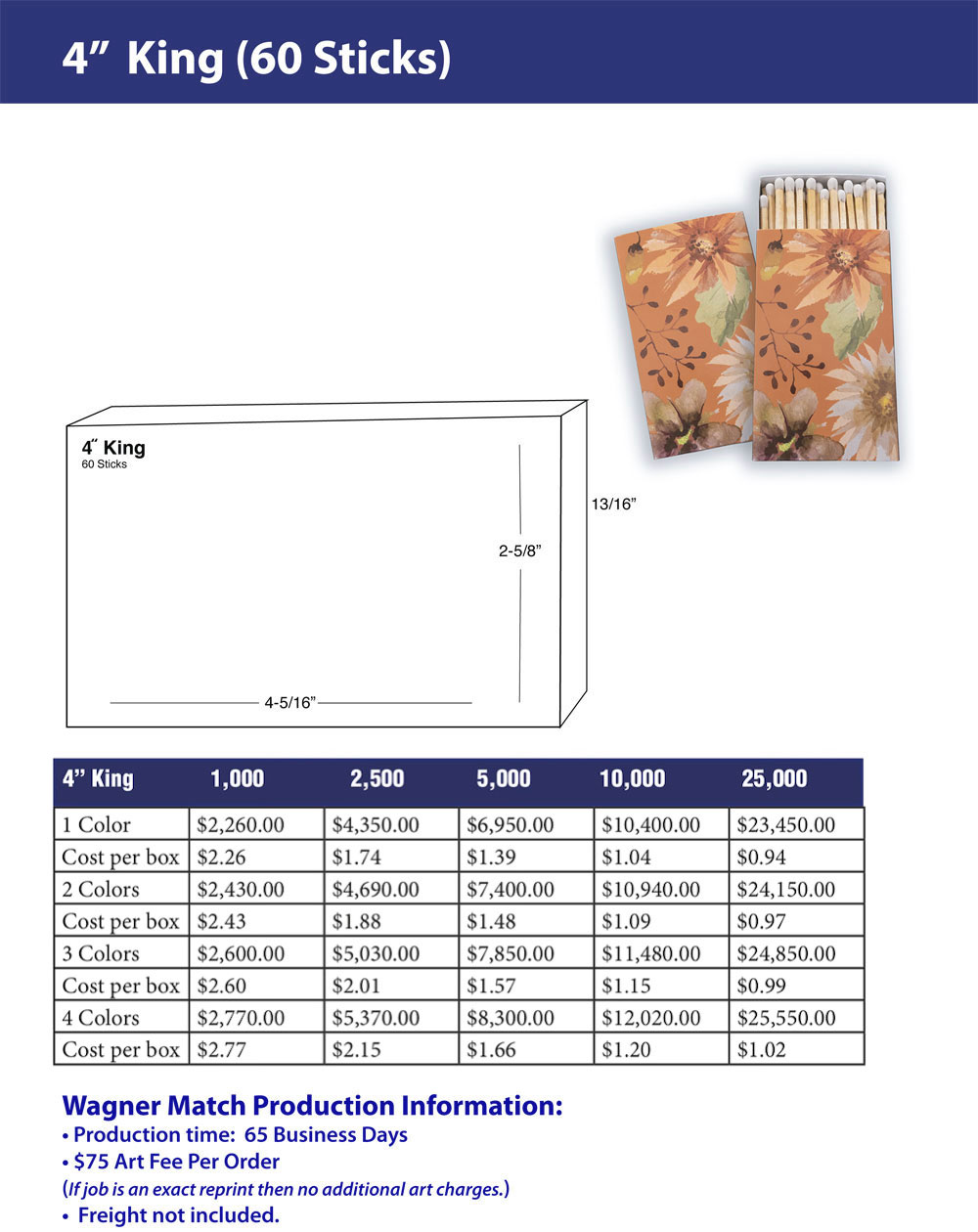 King Match Box – 4 Inch Matches - Pricing