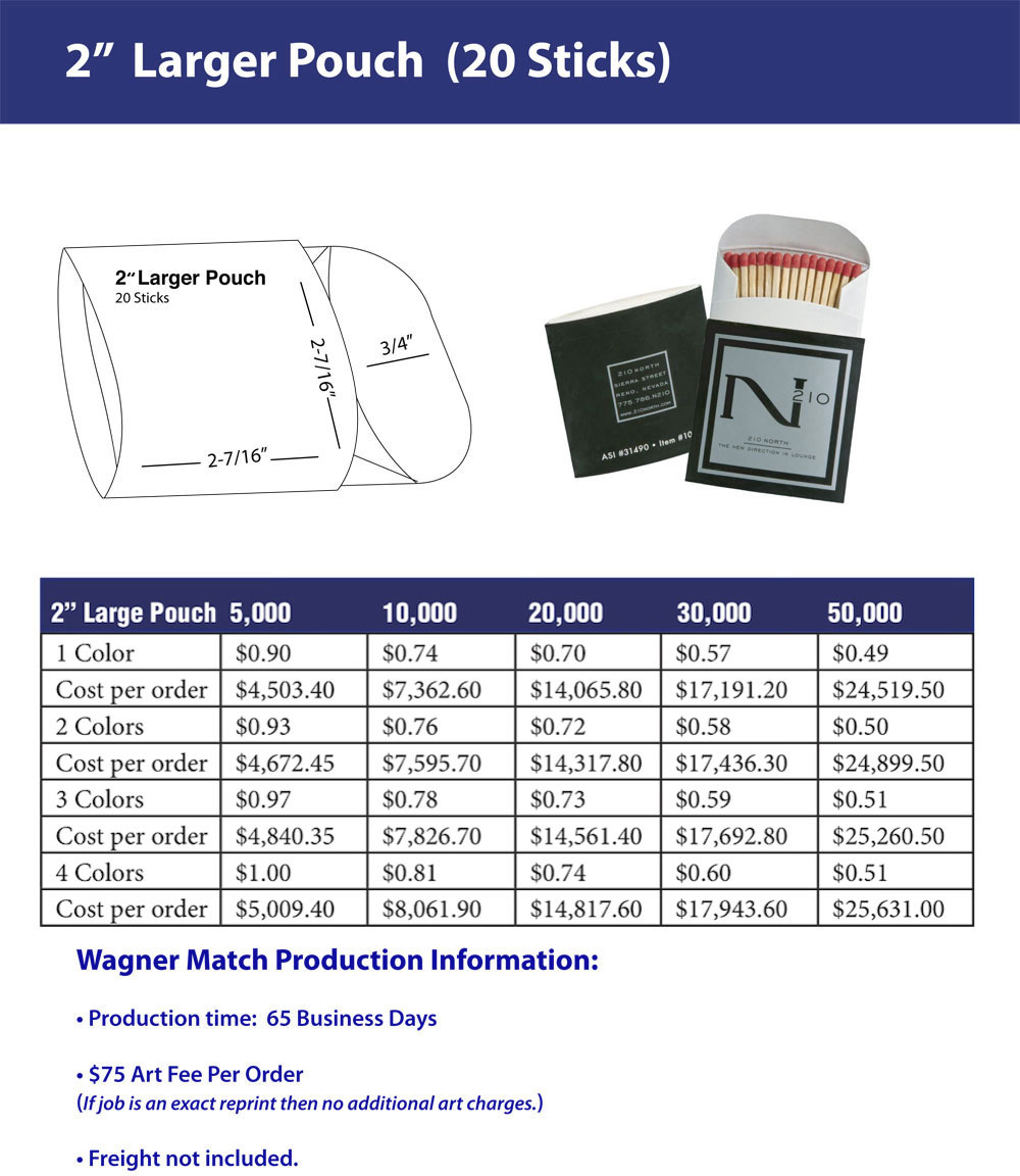 Large Pouch Match - Two inch - Pricing