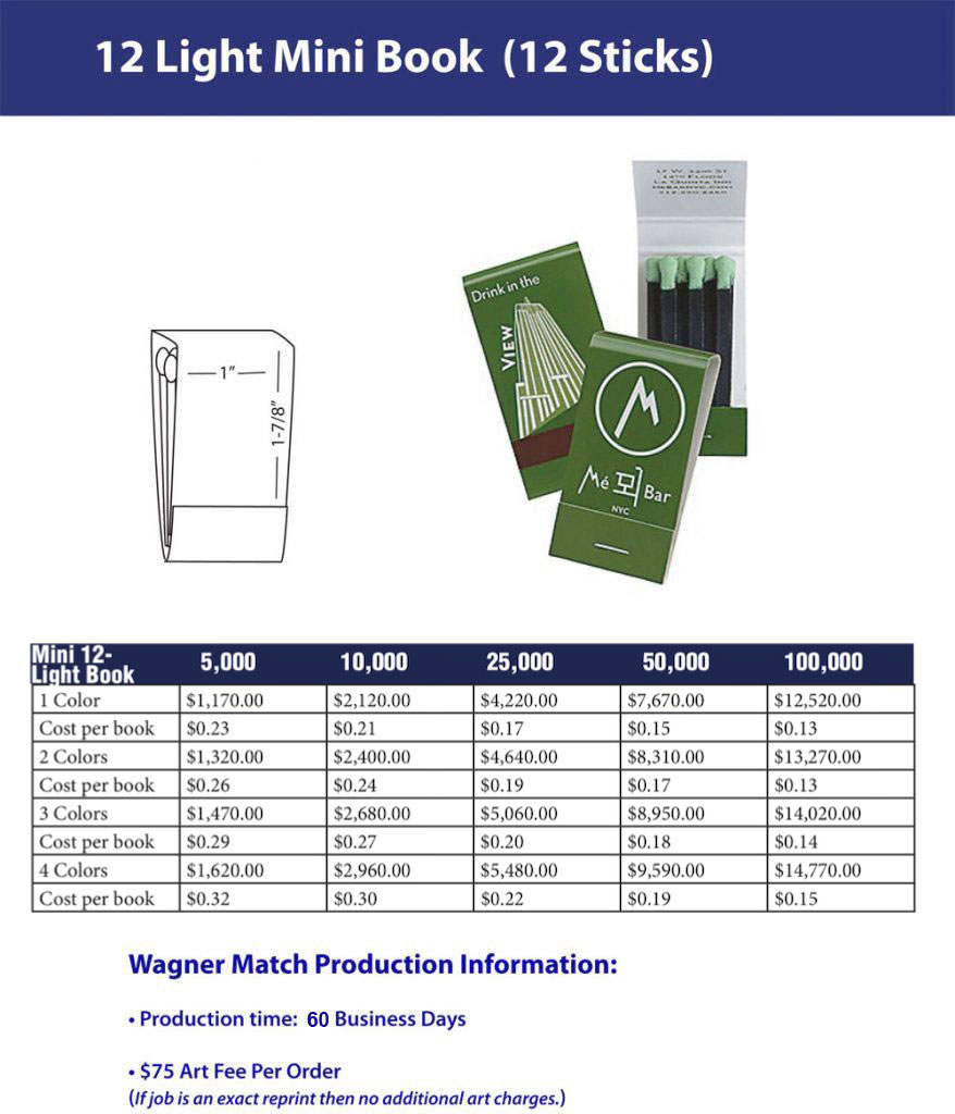 Mini Matchbook 12 Light - Pricing