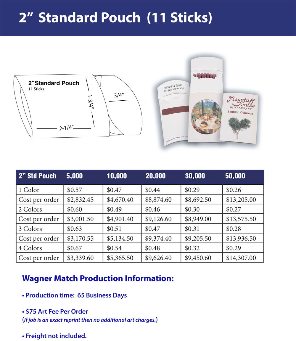 Small Pouch Match - Two inch - pricing
